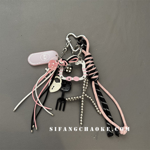 粉色卡通尼龙绳车钥匙扣链条手机壳挂饰书包包包挂件挂绳原创款