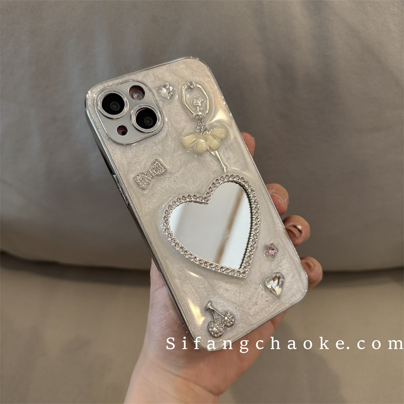 爱心补妆镜子创意适用iPhone16Promax手机壳15Pro个性16/15/14PM套百搭13/13P壳