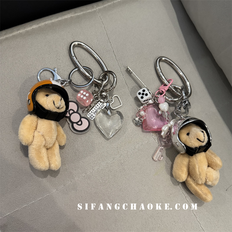 爱心水晶早春小熊创意车钥匙扣手机壳挂链CDD相机装饰链条自制