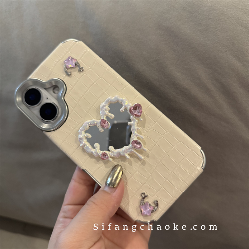 立体爱心糖果色小羊皮格子适用iPhone15/14/13Promax套15P壳14PM套