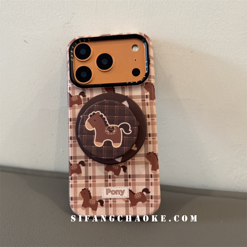 格子秋冬磁吸支架小马适用iPhone17ProMax手机壳15/14/16Pro套15PM壳简约13/14P
