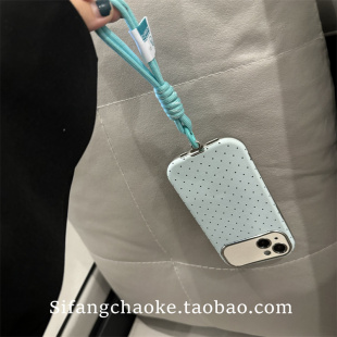 13Pro壳12 薄荷绿手绳大视窗波点适用iPhone16pro手机壳14 15Promax个性 13ProMax防摔气质少女心15
