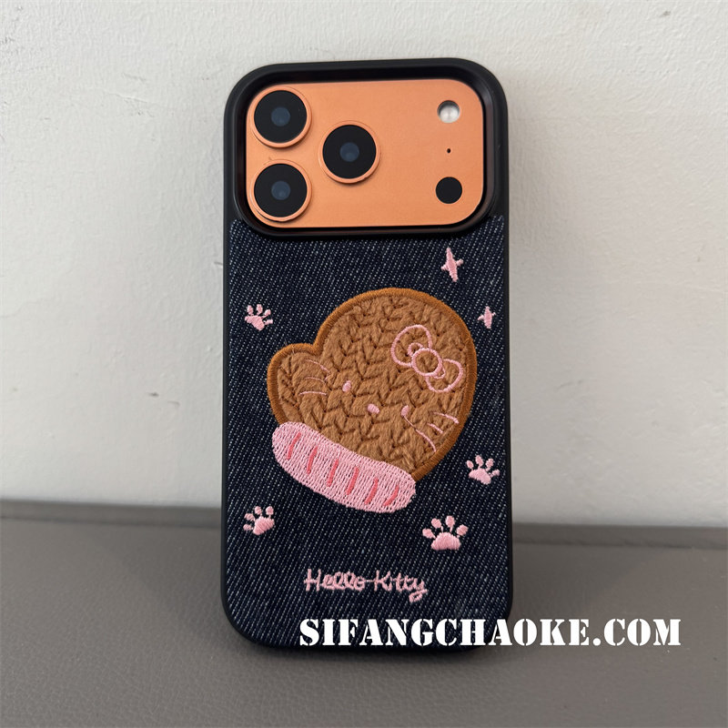 卡通刺绣帽子雪人牛仔布秋冬适用iPhone17ProMax手机壳