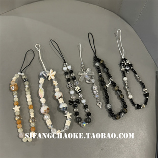 圆形星星简约个性手链气质酷黑手机壳挂饰挂绳防摔链条百搭