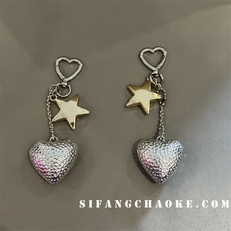 电镀钥匙扣爱心镭射大块包包挂件手机壳挂饰百搭创意耳机套水杯