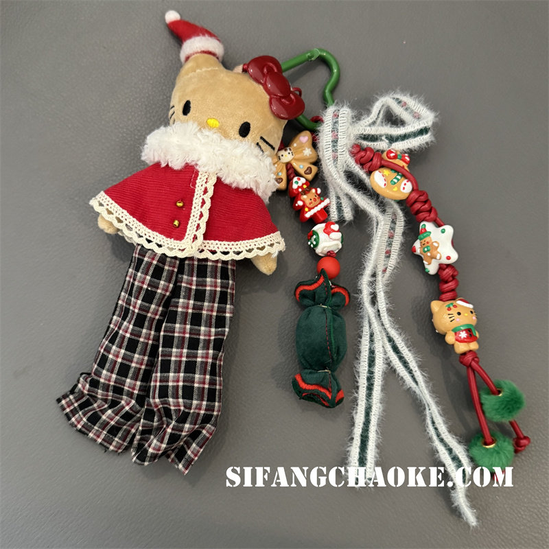 格子红色外套糖果圣诞手绳车钥匙扣链条手机壳挂饰包包挂绳