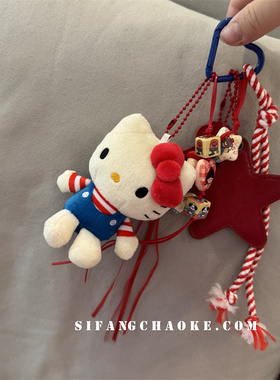红色小猫ki车钥匙扣书包挂件挂饰可爱风小众尼龙绳挂坠挂件原创