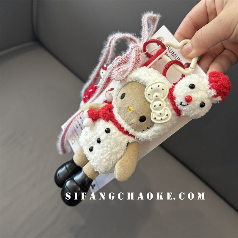 雪人卡通帽子白色车钥匙扣手机壳挂件书包耳机套包包扣子车链条