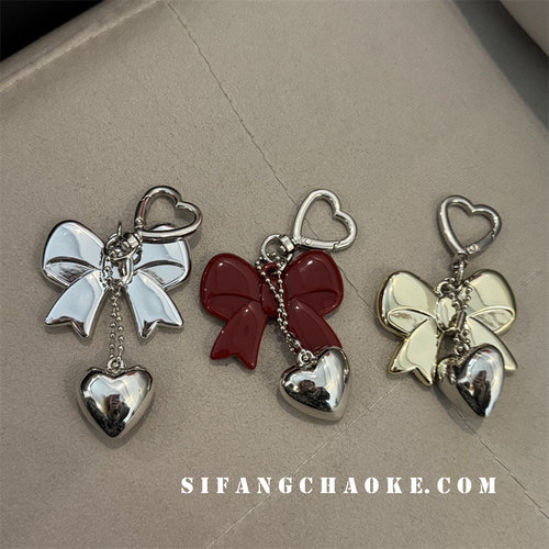 电镀蝴蝶结爱心钥匙扣手机壳挂件简约韩风创意耳机套装饰书包链条