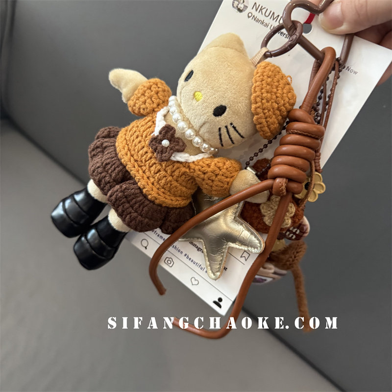 黄色星星创意秋冬新款手机壳挂件车钥匙扣链条耳机套挂饰