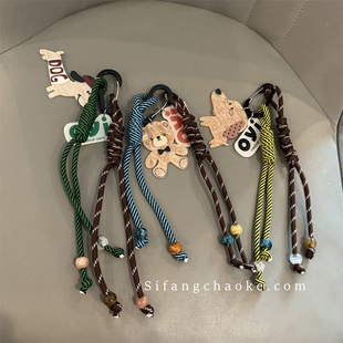 敲可爱的小熊熊车钥匙扣百搭韩系手机壳挂件尼龙绳包包挂件女