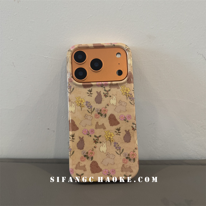 兔子复古花朵创意硅胶适用iPhone17ProMax手机壳15/14/14PM套15P壳14Pro套