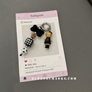 甜酷风卡通小猫车钥匙扣手机壳挂件书包包包挂绳格子早秋款