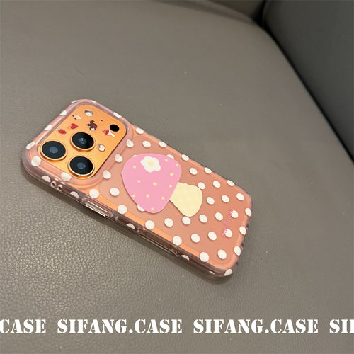 粉色波点蘑菇夏季透色适用iPhone17Promax手机壳16/17P套个性百搭15/15Pro壳