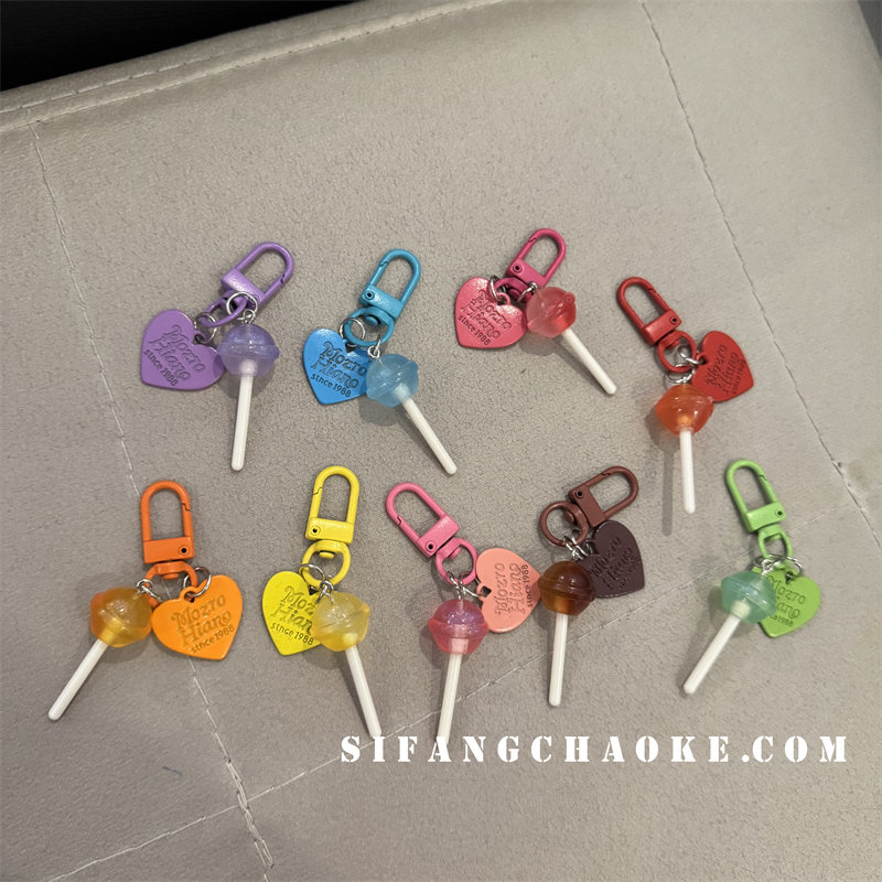 超甜清晰透色棒棒糖夏季钥匙扣配饰马卡龙糖果爱心挂饰饰品日常