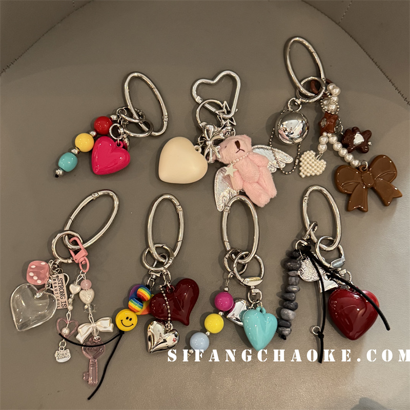 自制原创车钥匙扣爱心蝴蝶结几何挂件车钥匙扣手机壳挂件挂绳创意