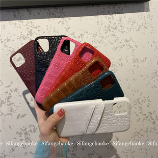 便携插卡鳄鱼纹手机壳适用iPhone11皮质7/P个性12/12Pro/max网红x/15/15pro/15promax手机套