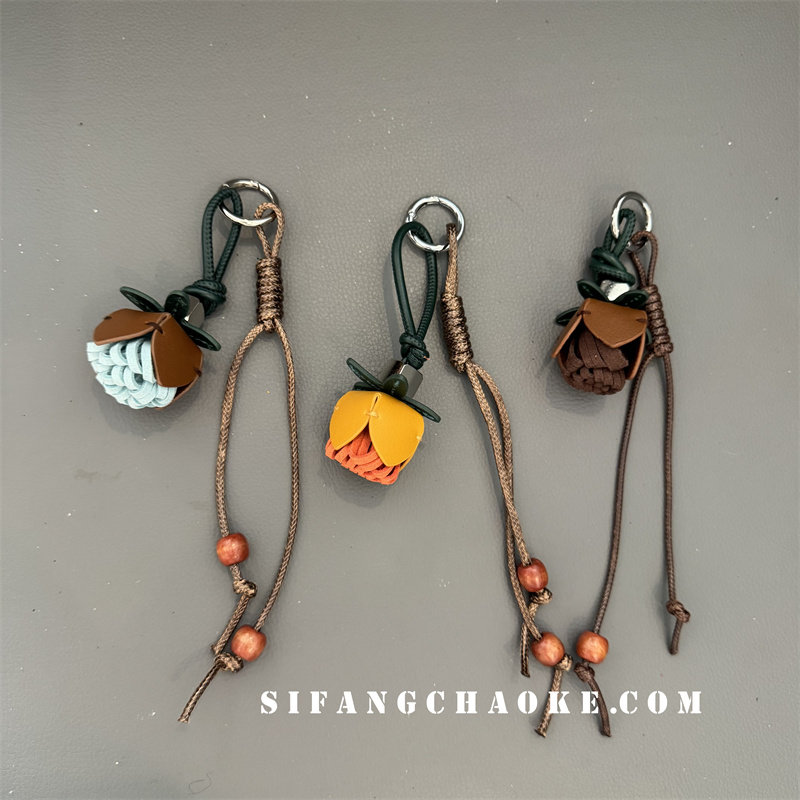 蓝色郁金香尼龙绳圆形珠子车钥匙扣手机壳挂绳书包挂链