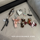 毛绒爱心兔子不规则珠车钥匙扣书包挂绳尼龙绳装 饰耳机套手机壳绳