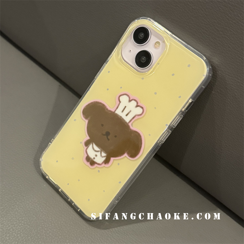点点奶黄色卡通帽子小熊适用iPhone16Promax手机壳15/14/13Pm套15P壳14P透明边