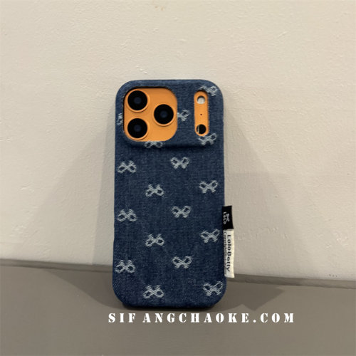 初秋牛仔蝴蝶结皮质适用iPhone17Promax手机壳15/14/13PM套15P壳14Pm套简约
