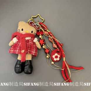 小猫红色毛衣车钥匙扣链条书包包包挂饰个性手机壳挂件