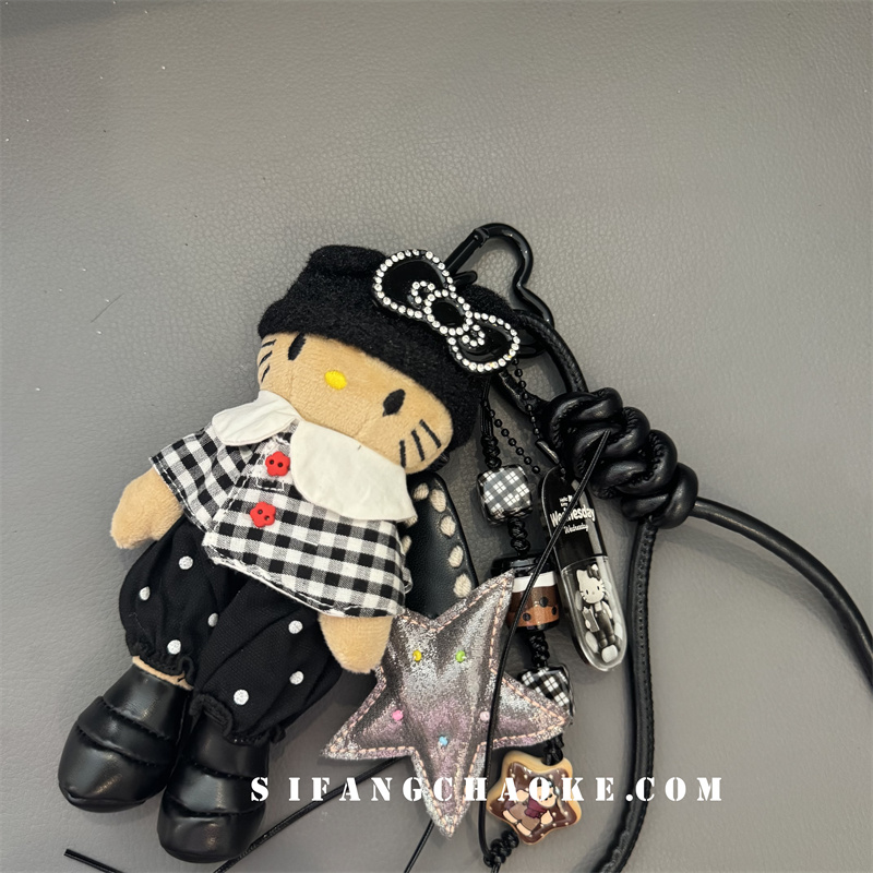 五角星初秋格子衣服卡通小猫腰带裤子挂件车钥匙扣手机壳书包挂饰