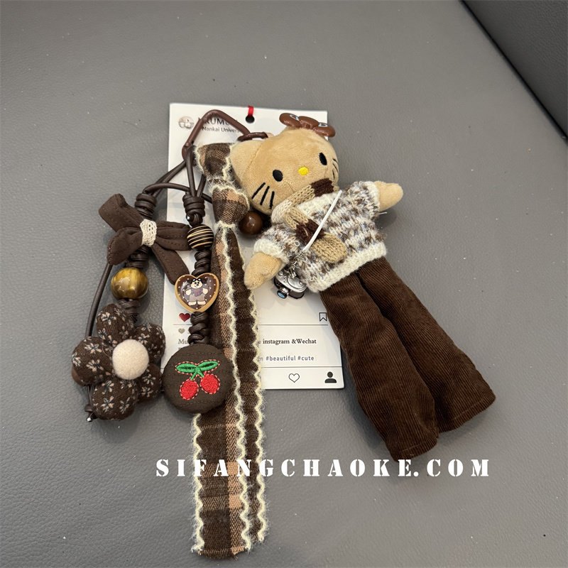 樱桃花朵创意尼龙毛衣车钥匙扣链条手机壳挂件书包挂饰