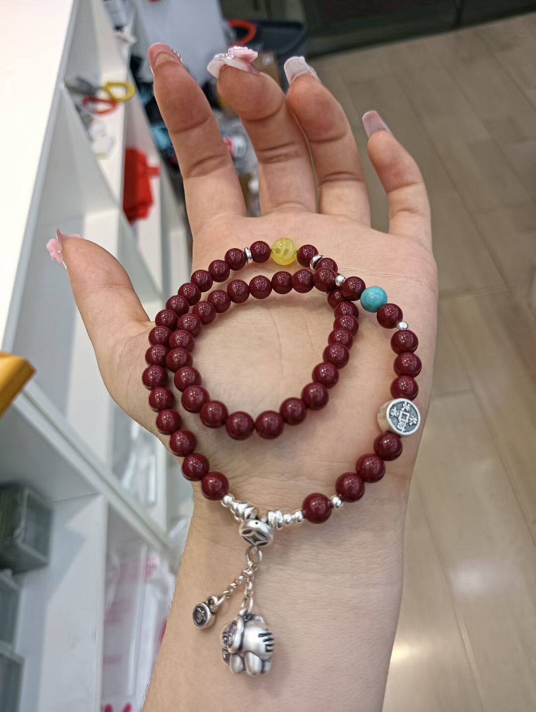 足银999大象朱砂手串女款本命年转运珠手链轻奢小众设计感