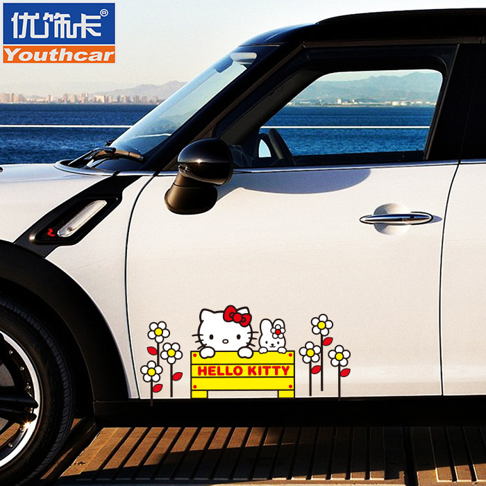 汽车车贴kitty凯蒂猫车身侧门装饰贴卡通可爱创意遮盖挡划痕贴纸