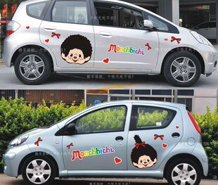 可爱卡通个性遮挡划痕monchhichi 蒙奇奇整车身可爱拉花汽车贴纸
