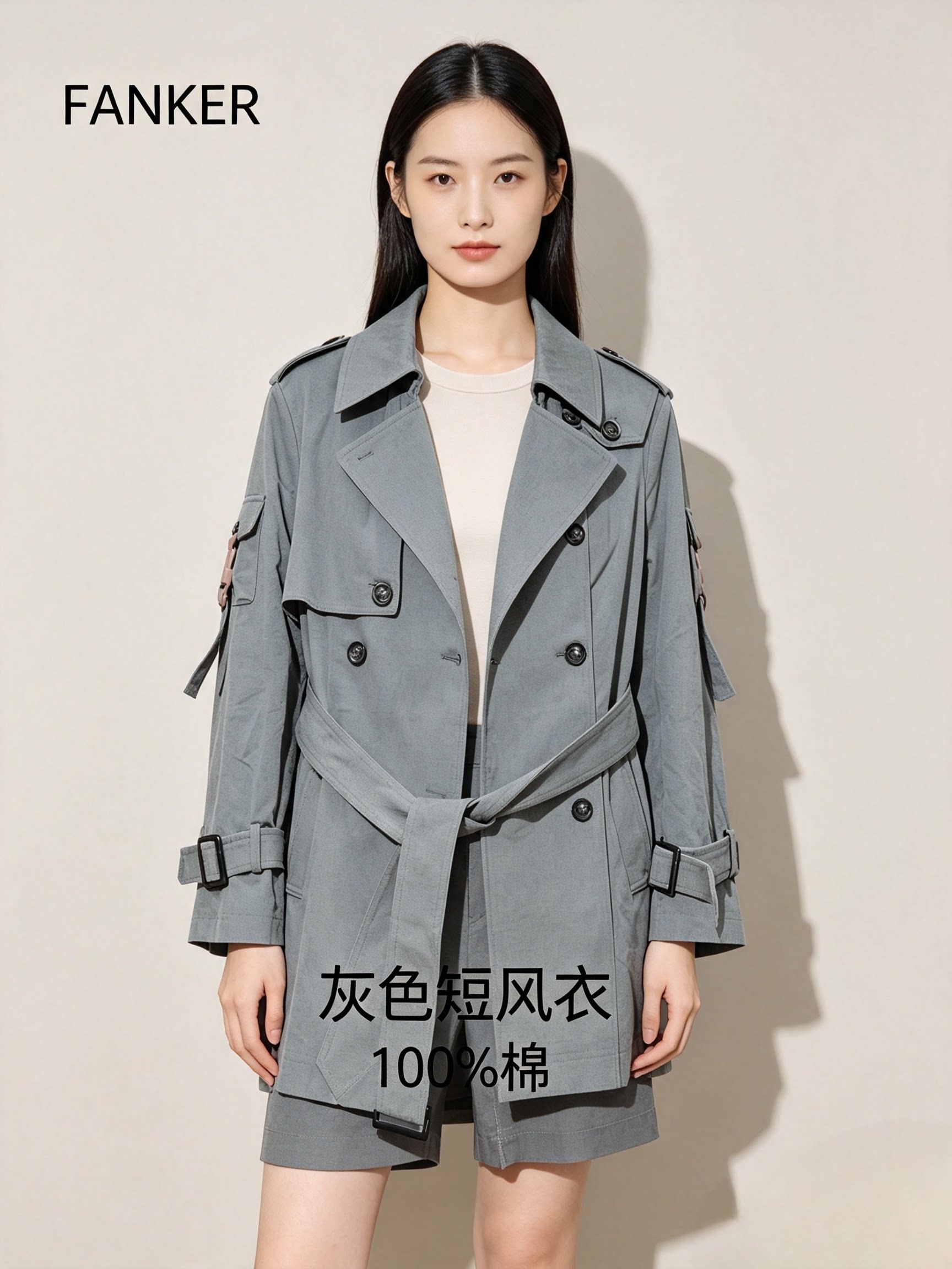 品牌折扣专柜正品灰色短款风衣外套正码S