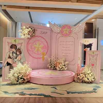 百变小樱粉色婚礼拍照迎宾背景kt板背景底座支架实物材料包cl0411