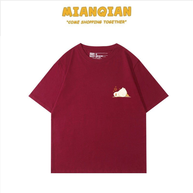 棉牵酒红色正肩t恤女短袖纯棉宽松夏小个子显白纯棉半袖夏季上衣