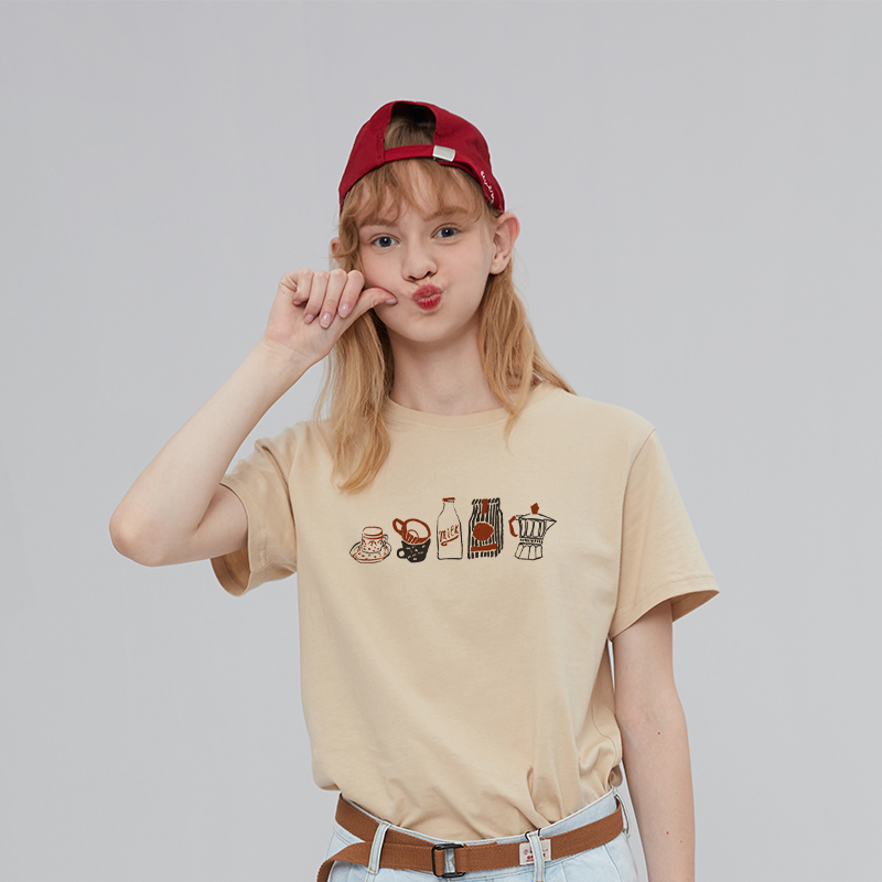 棉牵原创设计正肩t恤夏季修身