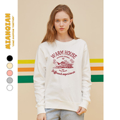 上衣内搭白色长袖 棉牵美式 复古圆领卫衣女春秋薄款 无帽套头外套秋