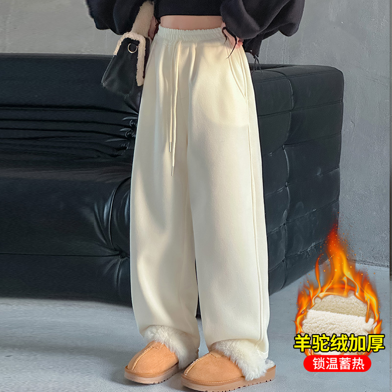 女童加绒长裤秋冬一体绒弯刀裤