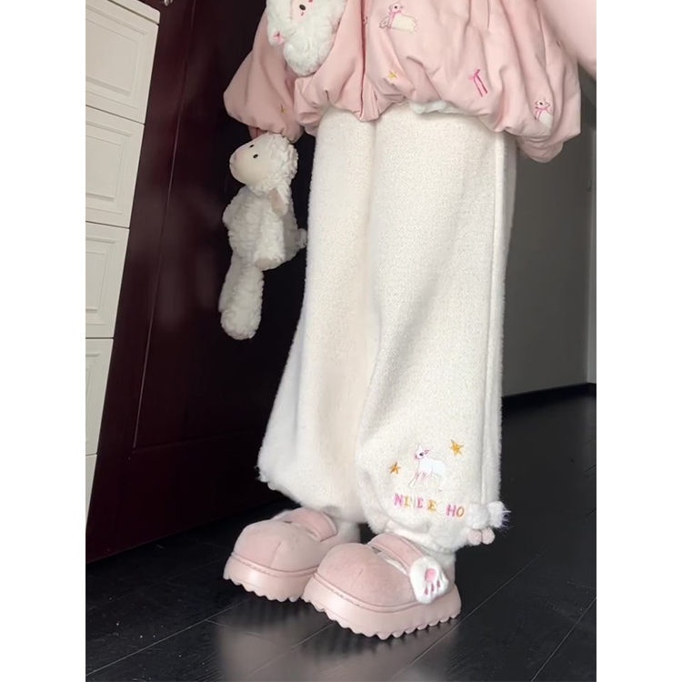 女童加绒裤子冬季加厚毛呢运动裤