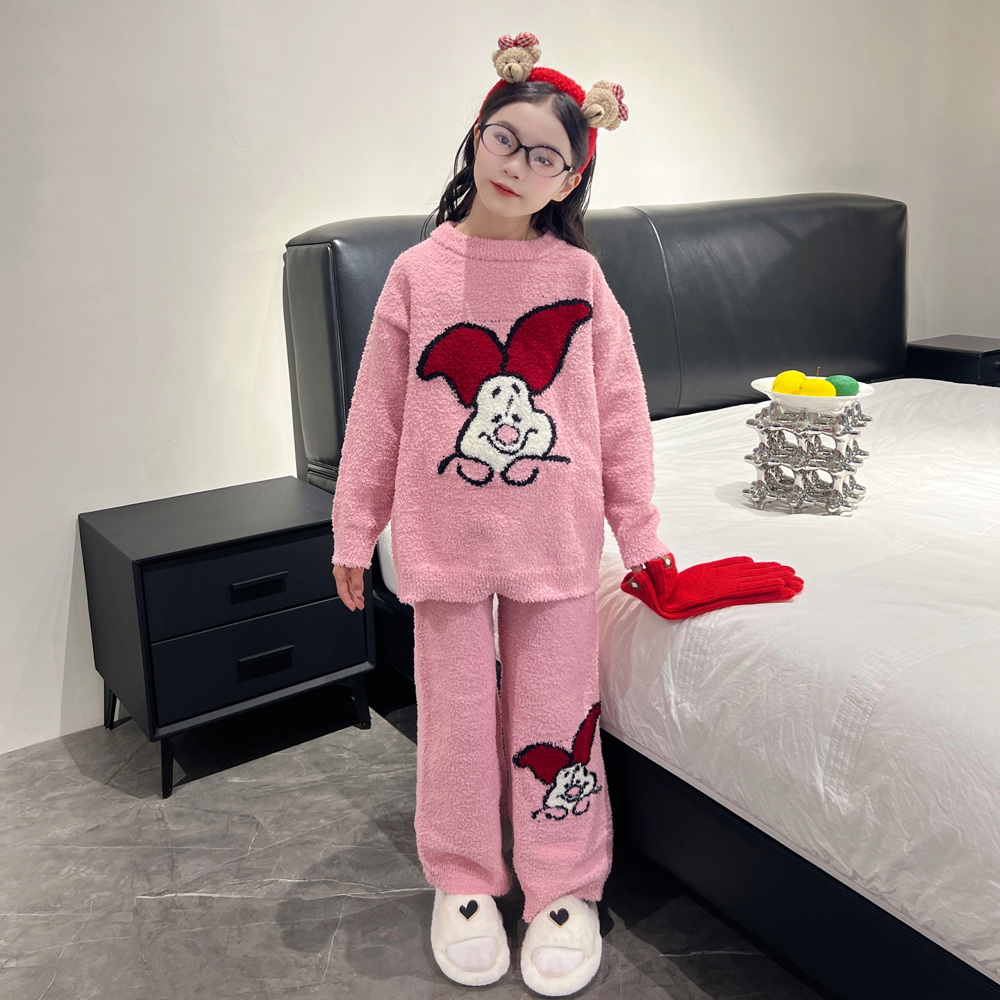 女童睡衣冬季半边绒法兰绒家居服