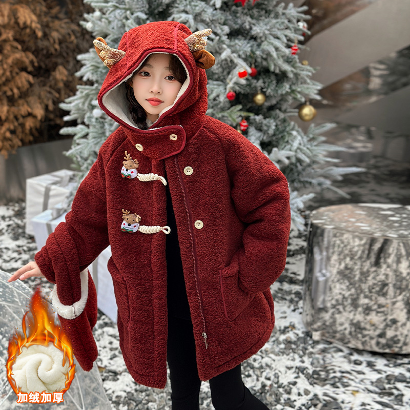 女童加绒外套冬装儿童圣诞衣服