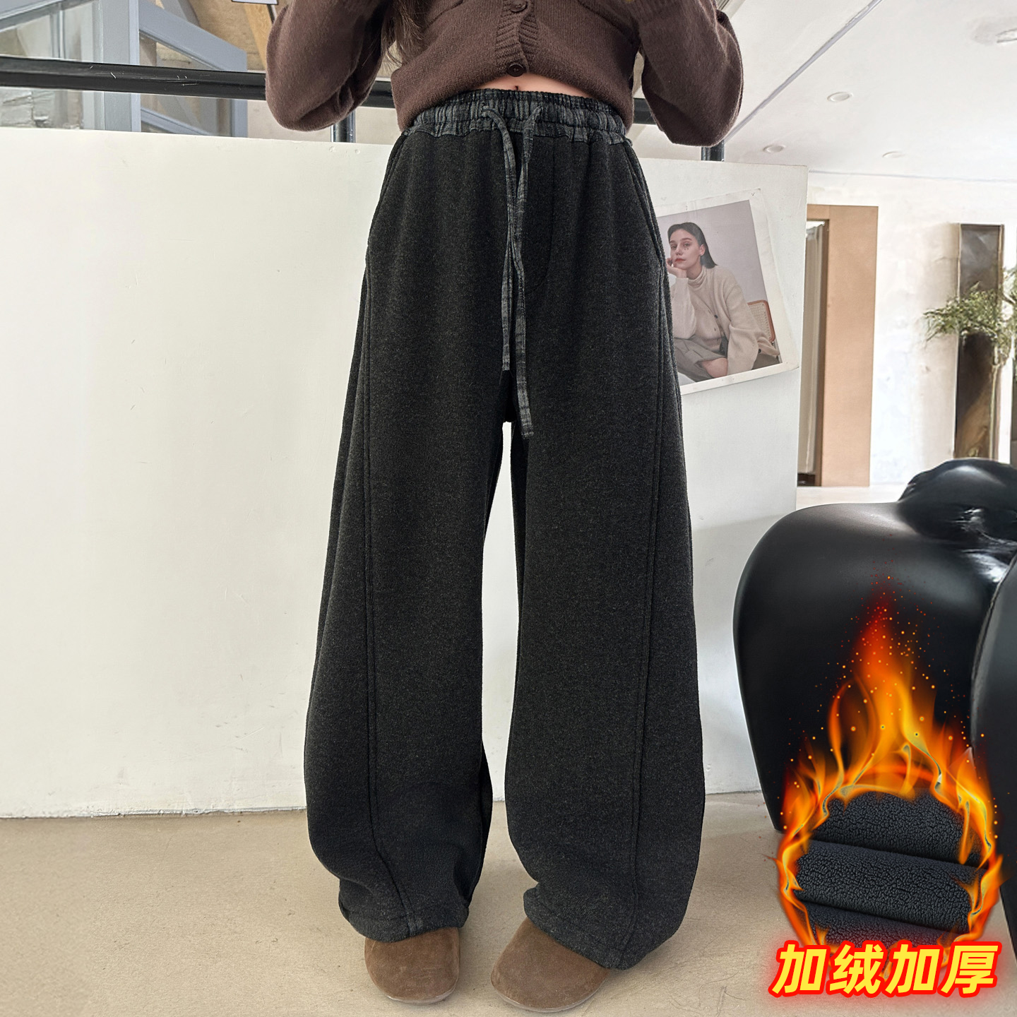 女童加绒裤冬装一体绒儿童阔腿裤