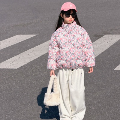 女童棉服冬季洋气夹棉加厚花棉袄