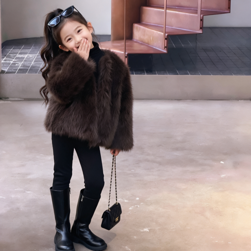 女童皮草外套冬季加厚洋气毛毛衣