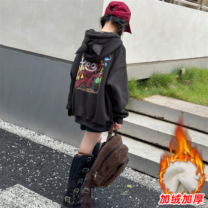 女童外套秋季加绒运动开衫厚卫衣