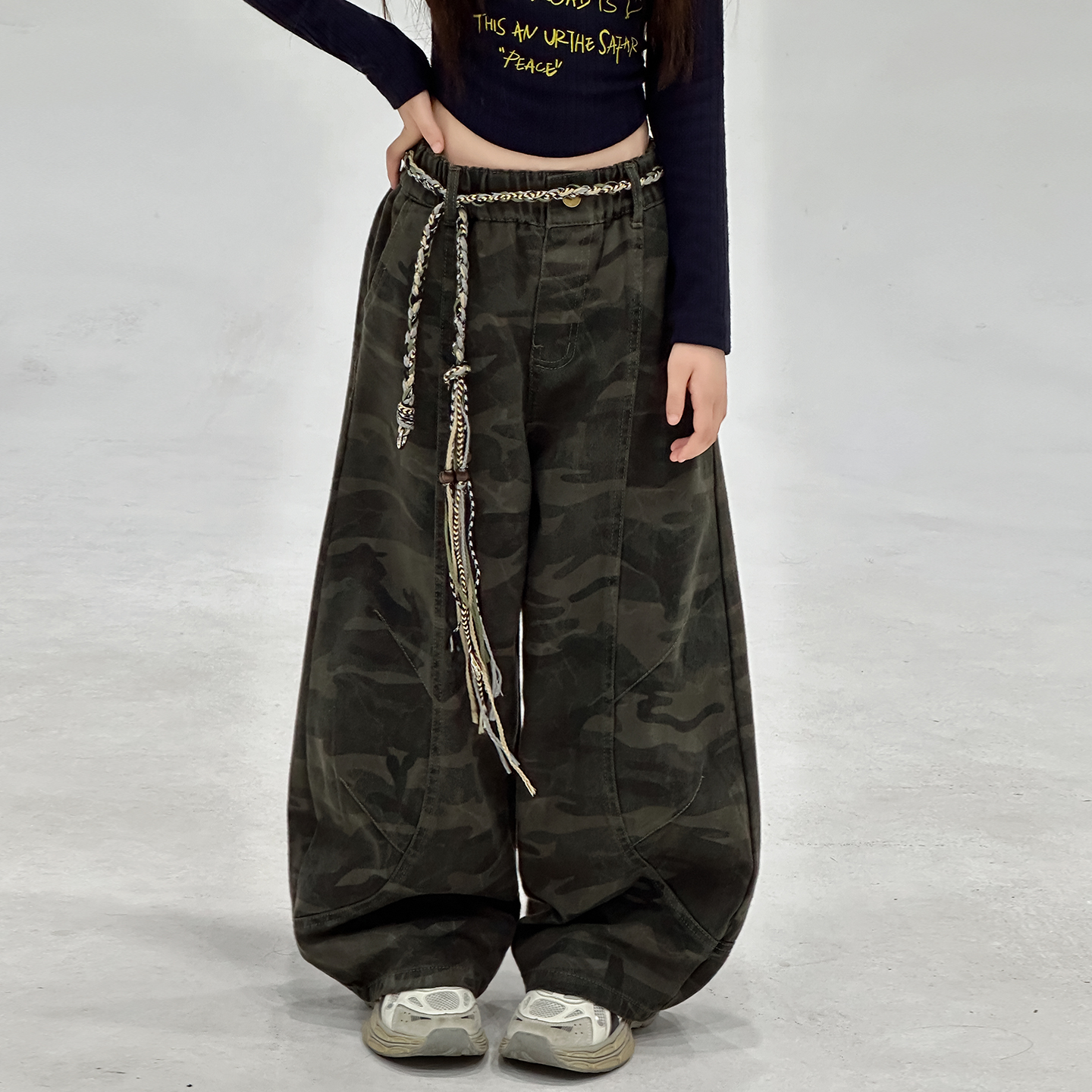 女童裤子春秋迷彩裤洋气炸街长裤