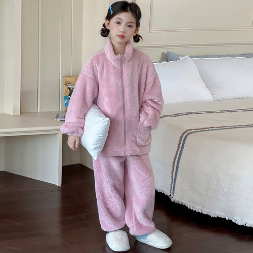 女童睡衣儿童秋冬珊瑚绒家居服
