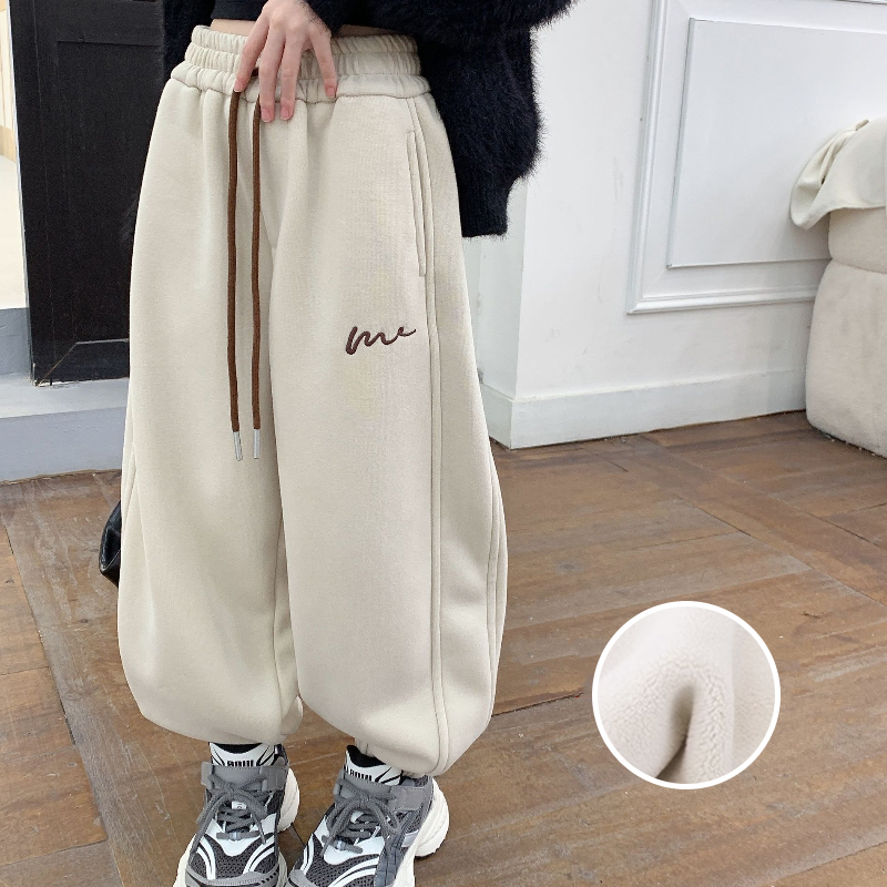 女童加绒卫裤秋冬装一体绒运动裤