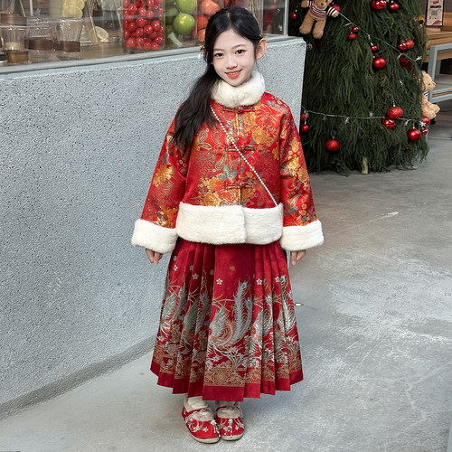 女童马面裙冬装过年衣服明制汉服