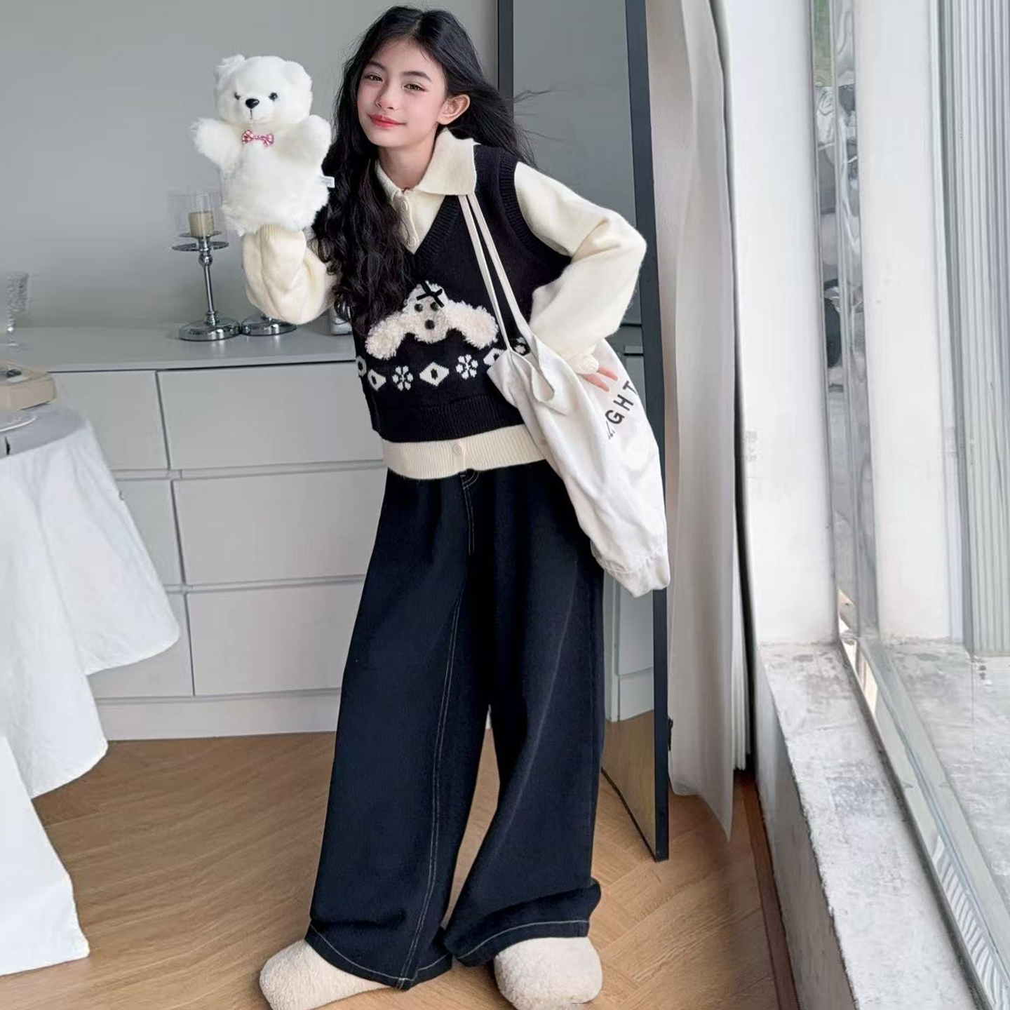 女童毛衣2025新款儿童秋装针织衫中大童假两件上衣长袖秋季打底衫