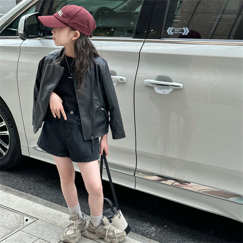 女童皮衣儿童秋装外套2025新款春秋中大童皮夹克潮酷秋季韩国童装